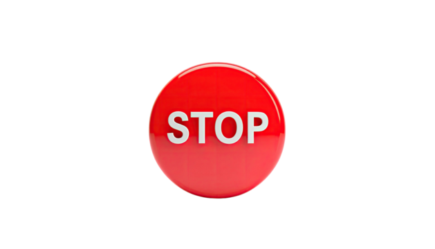 Red button displaying the word "STOP" on a black background