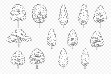 Set of deciduous and coniferous tree silhouettes for landscape and architectural drawings © icon_art