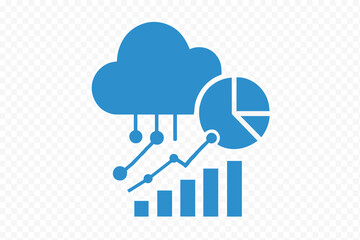 Cloud data storage and analytics with bar graph line chart and pie chart