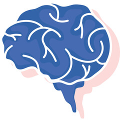 Stylized Blue Brain Illustration With White Details And A Faint Pink Shadow On A Transparent Background Scientific Medical Concept