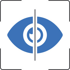Stylized Blue Eye Icon Symbol Representing Vision and Perception on a White Background with Black Frame Elements