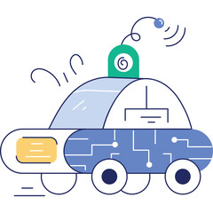 Stylized Blue Electric Car With Circuit Board Design And Antenna On Transparent Background