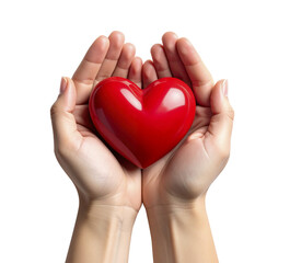 Mani e cuore concetto di amare e donare, su sfondo trasparente