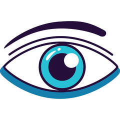 Stylized Blue Eye With Purple Eyebrow and Eyelash on Transparent Background