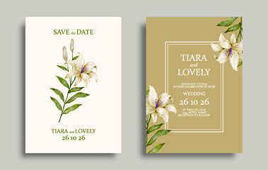 elegant wedding invitation card with floral water color design template