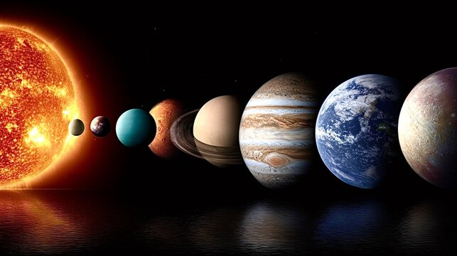 Solar system planets aligning with sun in space - Powered by Adobe