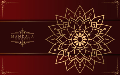 Elegant golden mandala design on a dark red background with decorative elements