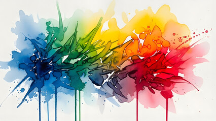 Vibrant watercolor splashes of rainbow colors dripping down