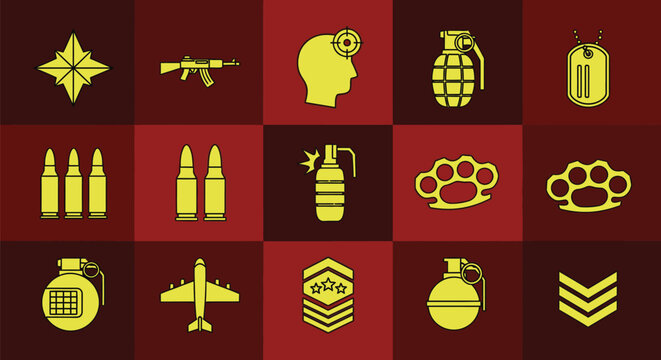 Collection of military and combat icons representing warfare and defense.