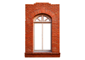 Brick wall with a window isolated on transparent or white background