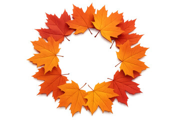 Fototapeta premium Autumn maple leaves forming a round frame, showing fall season mood and vibrant colors on transparent background