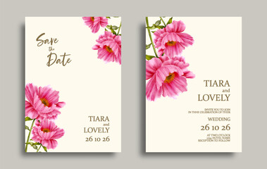 wedding invitation card design with red flower water color