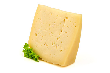 Wedge of Cheese with Lettuce, isolated on white background