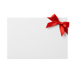 White gift card with small red corner bow