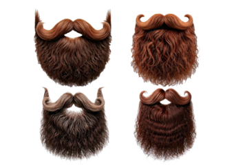 Set Curly stylish beard with mustache isolated on a transparent or white background