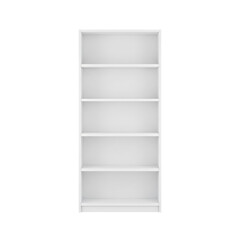 Empty modern white five-shelf vertical bookshelf
