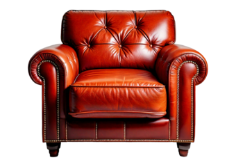 Elegant leather armchair in cozy living room setting. isolated on a transparent or white background.