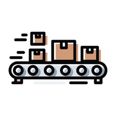 Automated production line with conveyor belt carrying boxes, symbolizing efficient logistics and industrial manufacturing processes