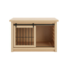 Modern light wood dog crate with sliding bar door