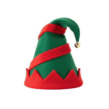 Green and red elf hat with a brass bell
