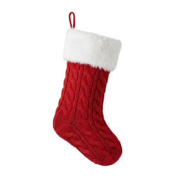 Red cable knit christmas stocking with fur trim
