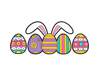 Colorful Easter eggs with cute bunny ears in bright festive spring illustration