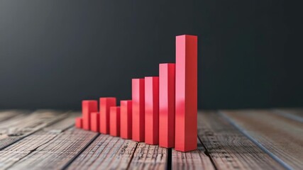 Red bar graph showing upward trend on wooden surface - Powered by Adobe
