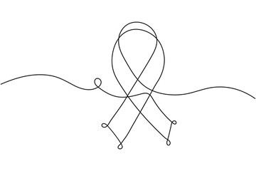 Aids awareness ribbon minimal one line art design isolated on white
