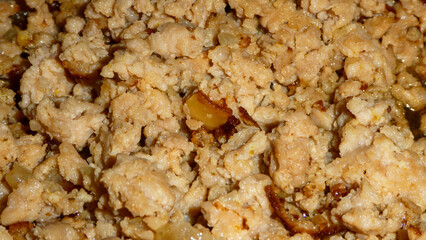 Sizzling Ground Meat Close-up with Golden Onions