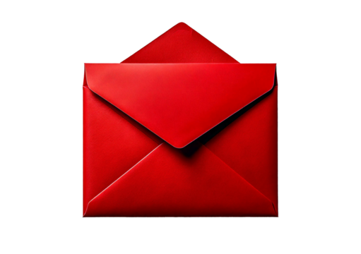 Red envelope with sleek design, perfect for invitations or special messages. isolated on a transparent or white background.