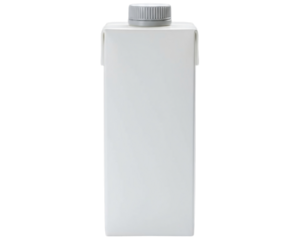 White blank drink carton package with gray screw cap for beverage mockup isolated on transparent background