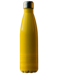 Yellow insulated metal water bottle with silver cap for daily hydration isolated on transparent background