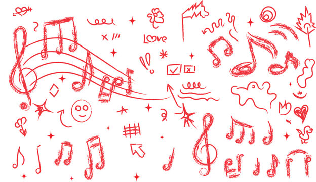 treble clef musical doodles elements  hand-drawn musical notes and symbols vector illustration. 