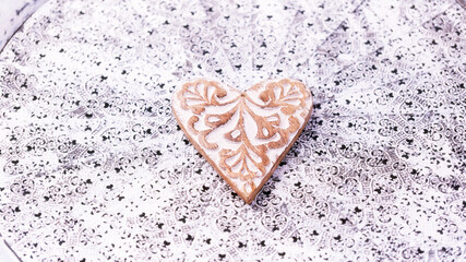 Christmas ornament on bright background. Soft focus. Copy space.