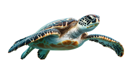 Sea turtle swimming underwater ocean isolated on a transparent background