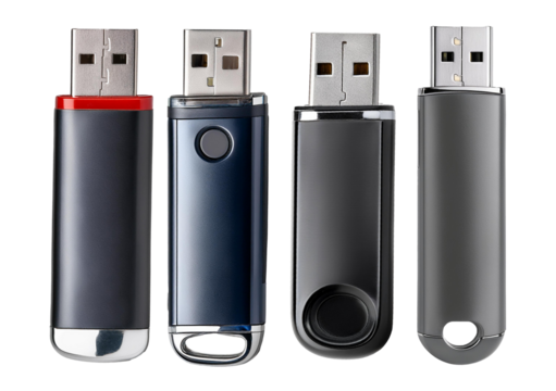 Collection USB flash drive on transparent or white background