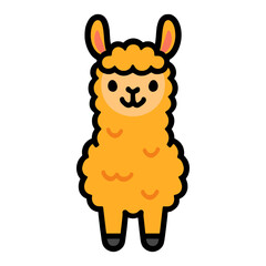 Obraz premium Cute cartoon llama with fluffy orange wool and smiling face.