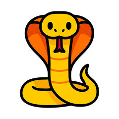 Fototapeta premium Cartoon cobra snake with hood and forked tongue illustration.