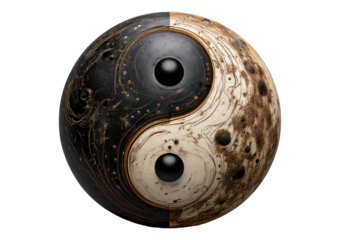 Yin yang design artistic display studio setting modern isolated on a transparent or white background.