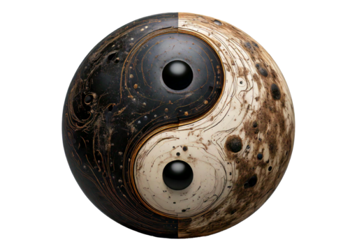 Yin yang design artistic display studio setting modern isolated on a transparent or white background.