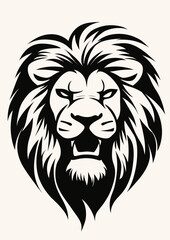 Fototapeta premium Black and white fierce lion head logo with stylized mane vector illustration for sports team mascot and tattoo design