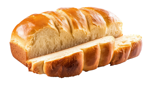 Sliced bread loaf golden brown crust isolated on a transparent background