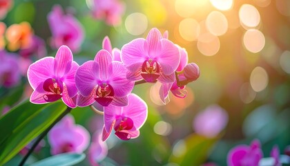 Radiant Pink Orchids in a Sun-Kissed Garden - A Floral Masterpiece.