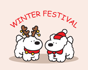 Merry Christmas and Happy New Year Cute Dog Hand Draw Illustration Art