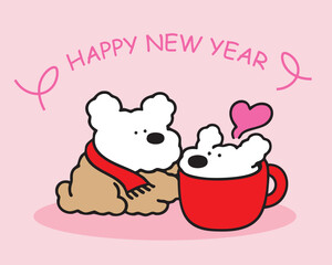 Merry Christmas and Happy New Year Cute Dog Hand Draw Illustration Art