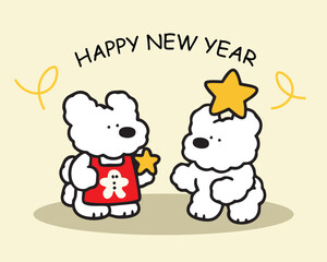 Merry Christmas and Happy New Year Cute Dog Hand Draw Illustration Art