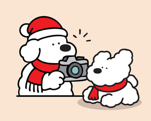 Merry Christmas and Happy New Year Cute Dog Hand Draw Illustration Art