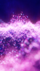 Abstract purple and pink glowing light particles forming a wave of shimmering cosmic energy