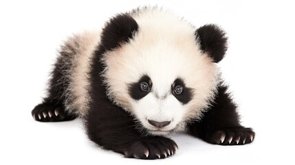 Fototapeta premium Adorable Panda Cub Collection: Cute Panda Cubs with Bamboo, Playful Poses, and Pure White Backgrounds for Wildlife, Nature, and Conservation Inspiration