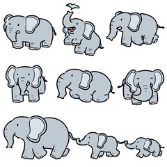 vector set of elephant cartoon